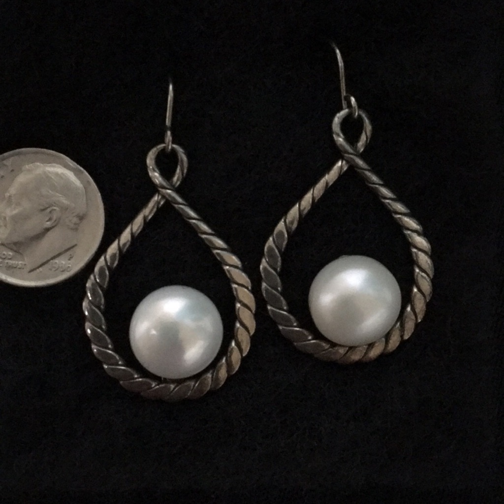 Sterling Silver And Genuine Mabe Pearl Drop Earrings Nwt